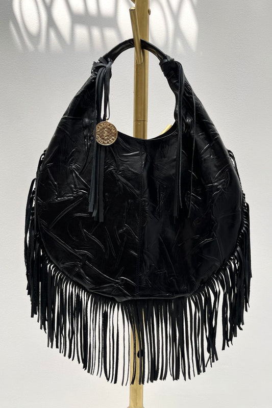 Hobo Bag Con Barbas - Negro