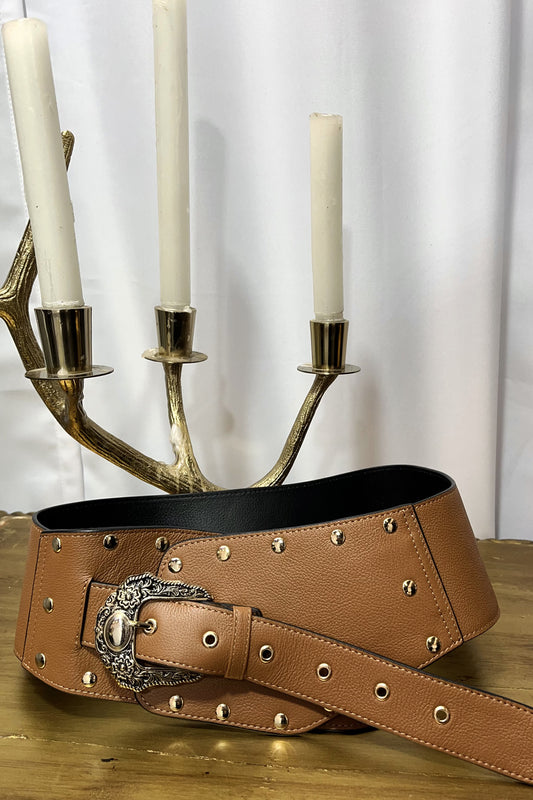 Cinturón Con Remaches - Camel