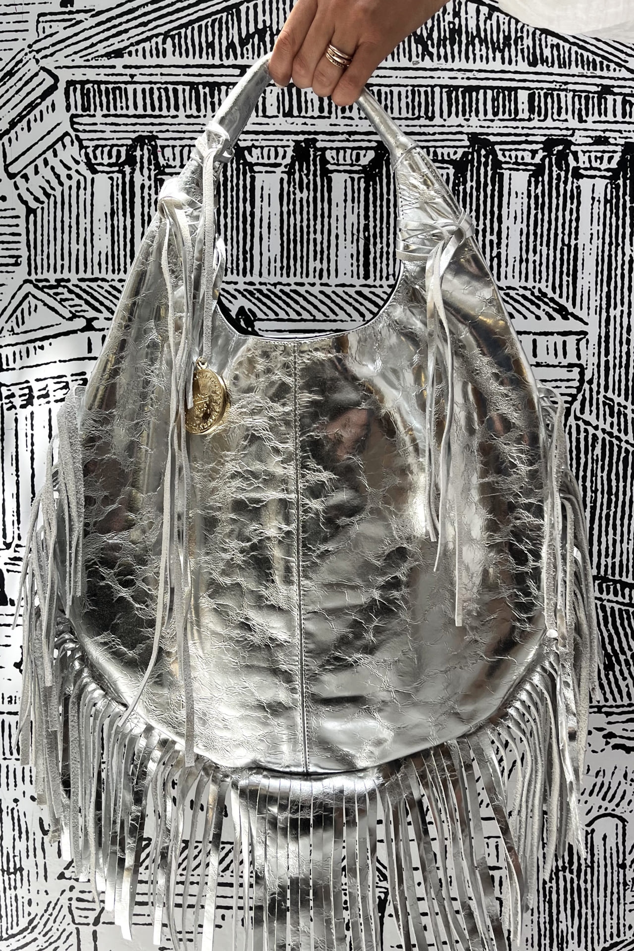 Hobo Bag Exclusiva - Plata Textura Barbas