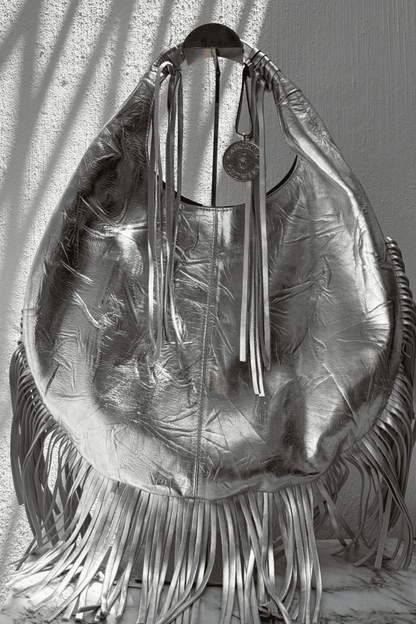 Hobo Bag Con Barbas - Plata