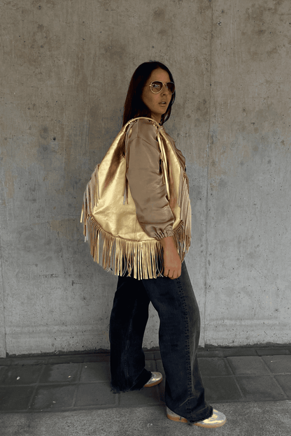 Hobo Bag Con Barbas - Oro