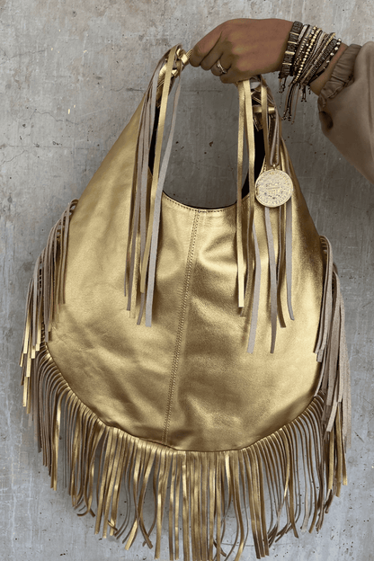 Hobo Bag Con Barbas - Oro