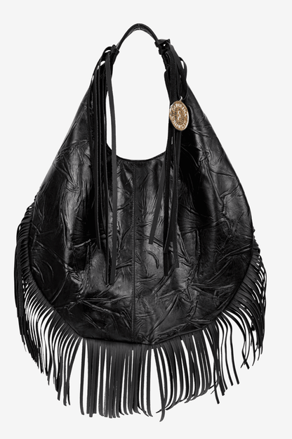 Hobo Bag Con Barbas - Negro