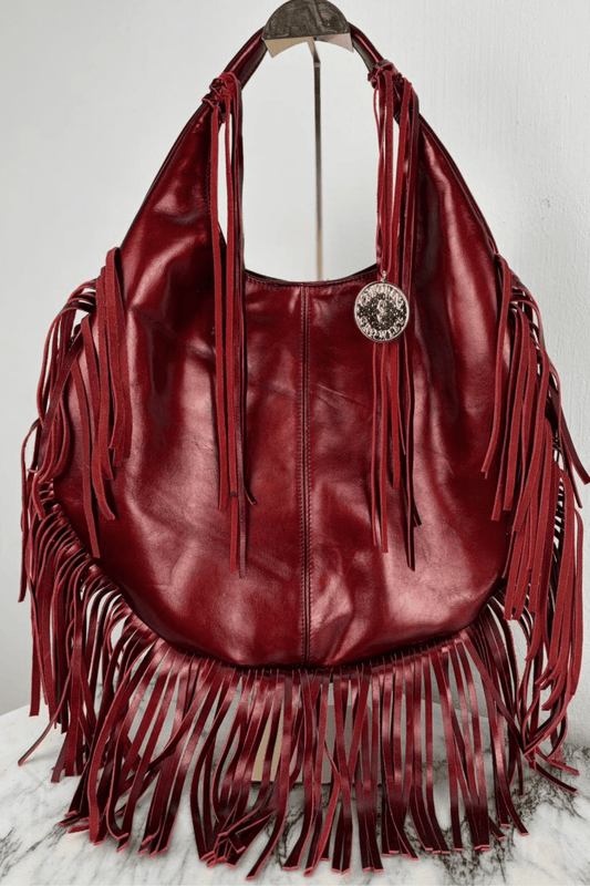 Hobo Bag Con Barbas - Vino