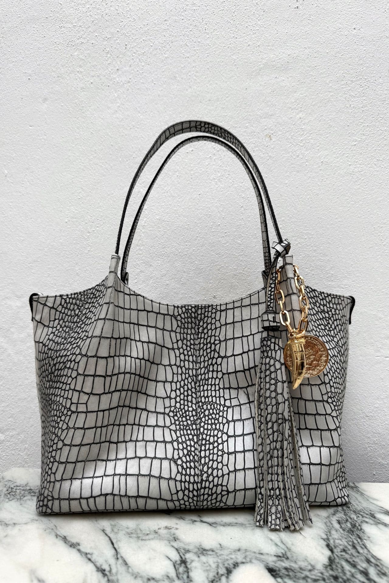 Tote - Croco Blanco y negro