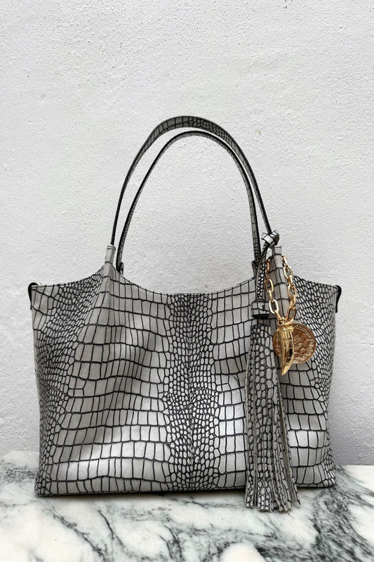 Tote - Croco Blanco y negro