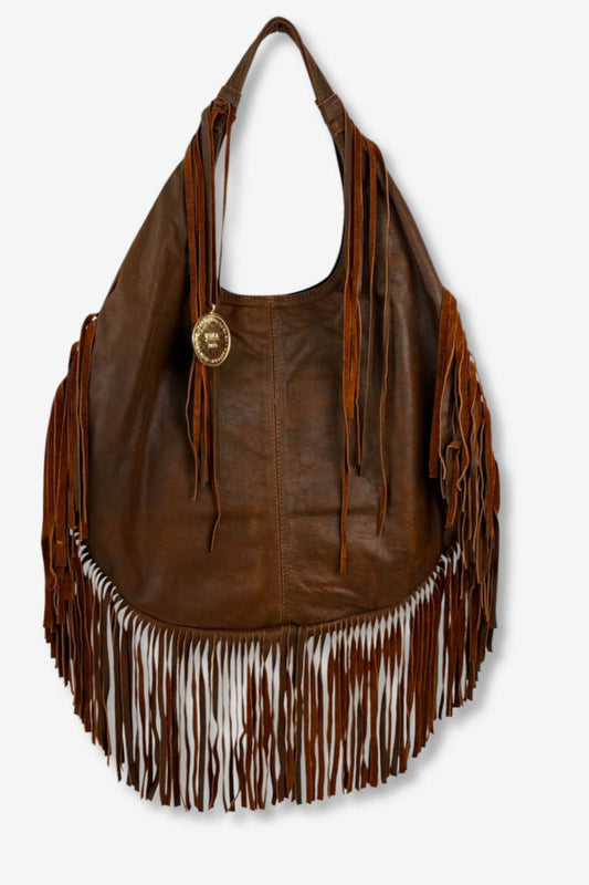 Hobo Bag Con Barbas - Camel Oscuro