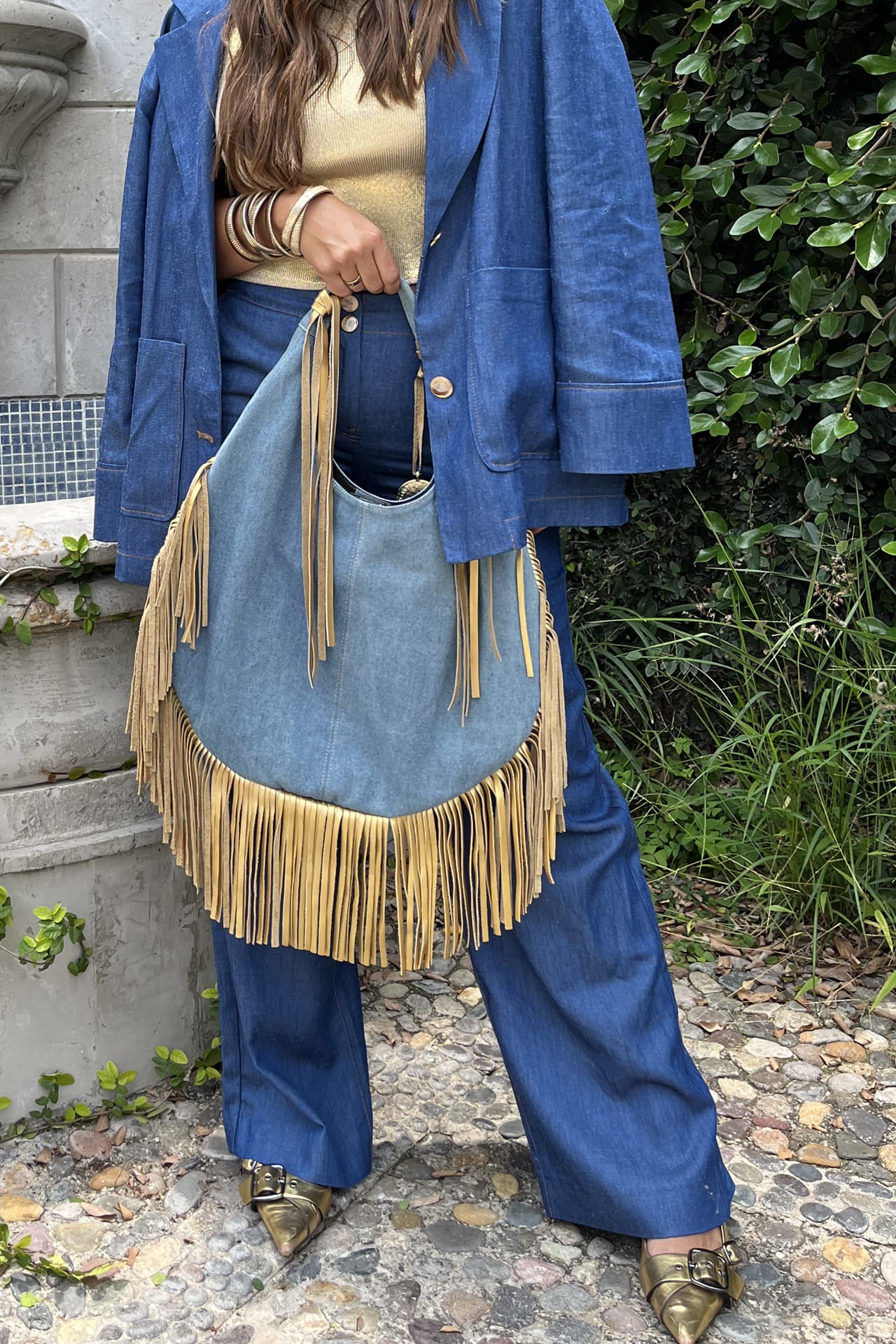 Hobo Bag Mezclilla - Clara/Oro Barbas