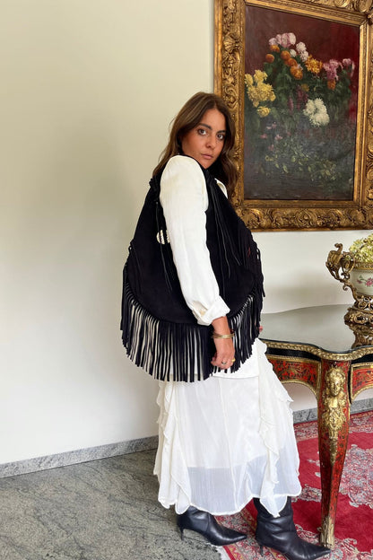 Hobo Bag Gamuza - Negro Barbas