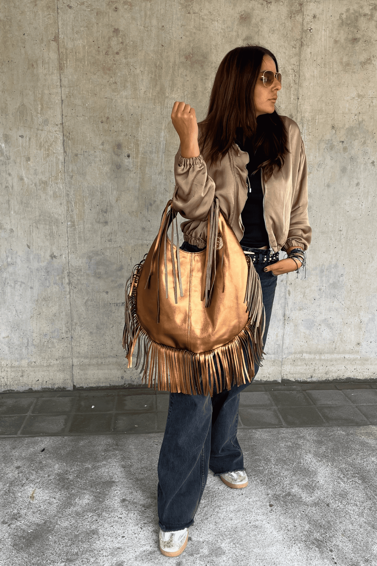Hobo Bag Con Barbas - Cobre