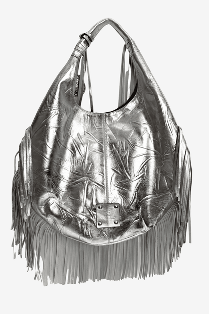 Hobo Bag Con Barbas - Plata
