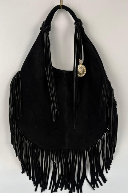 Hobo Bag Gamuza - Negro Barbas