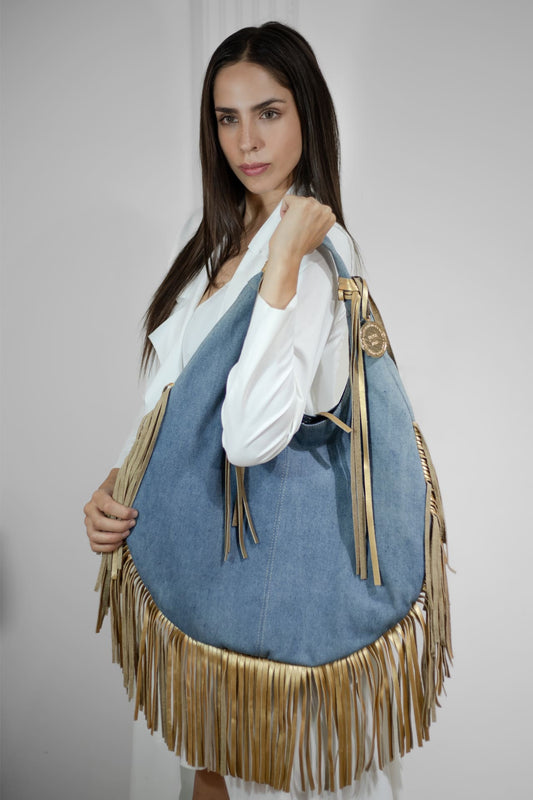 Hobo Bag Mezclilla - Clara/Oro Barbas