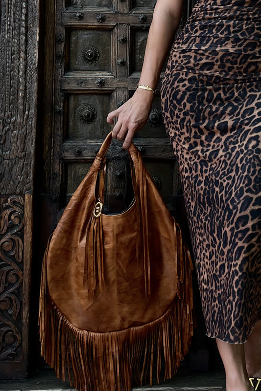 Hobo Bag Con Barbas - Camel