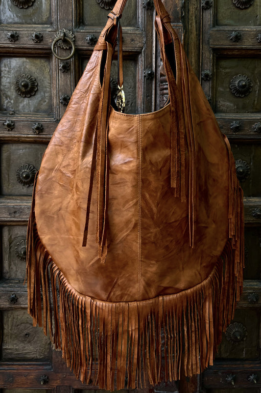 Hobo Bag Con Barbas - Camel