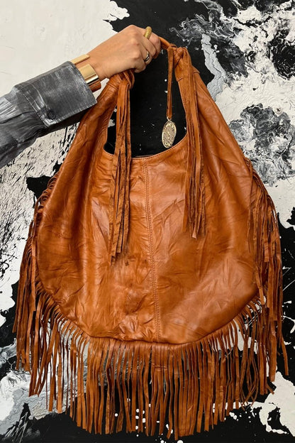 Hobo Bag Con Barbas - Camel - Carolina Crowley Collection