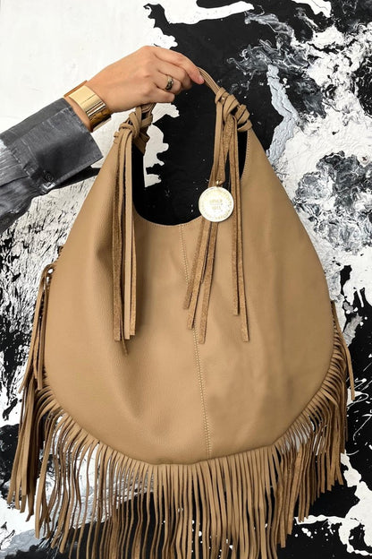 Hobo Bag Con Barbas - Capuchino - Carolina Crowley Collection