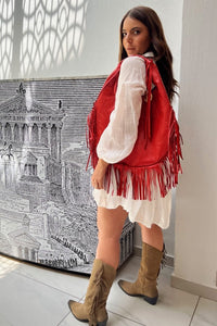 Hobo Bag Con Barbas - Rojo - Carolina Crowley Collection