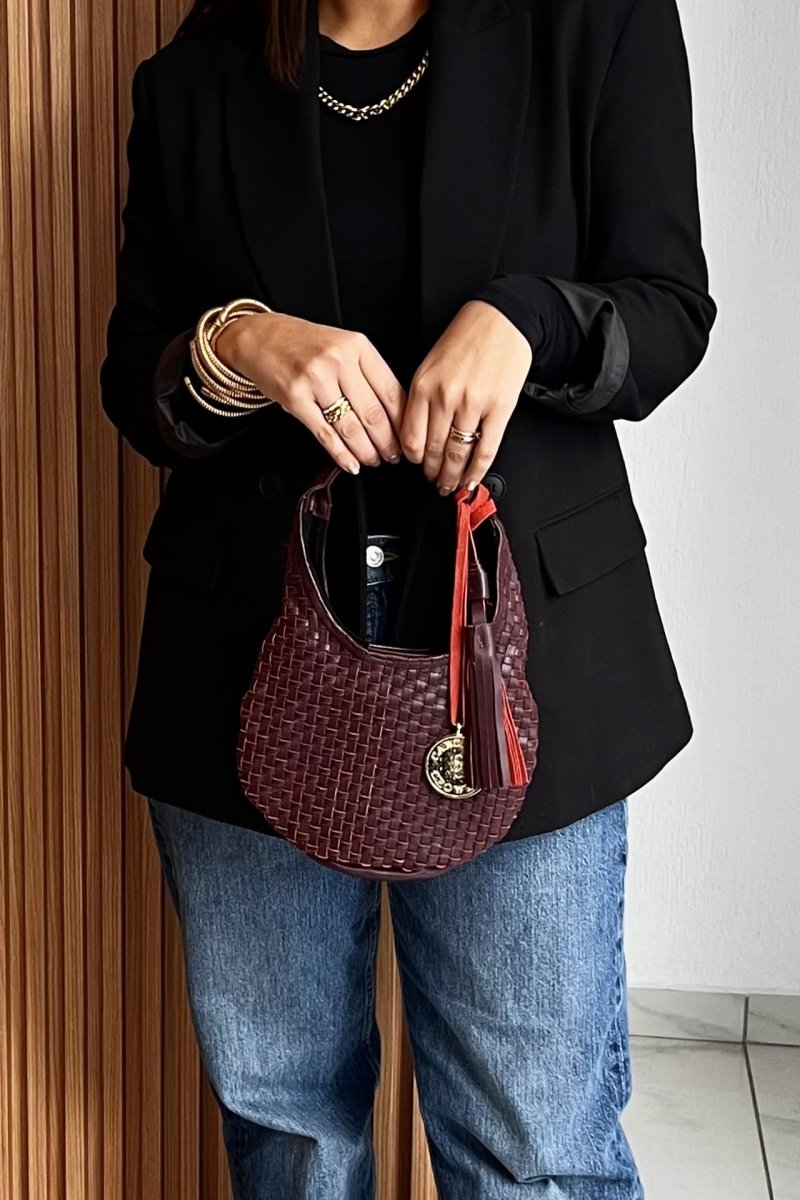 Hobo Bag Petit Tejida - Burgundy - Carolina Crowley Collection