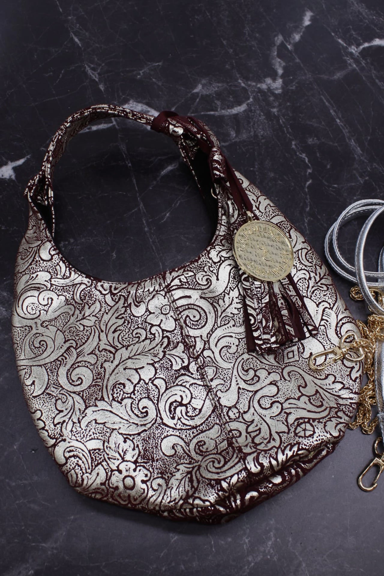 Hobo Bag Petit - Print Vino y Plata