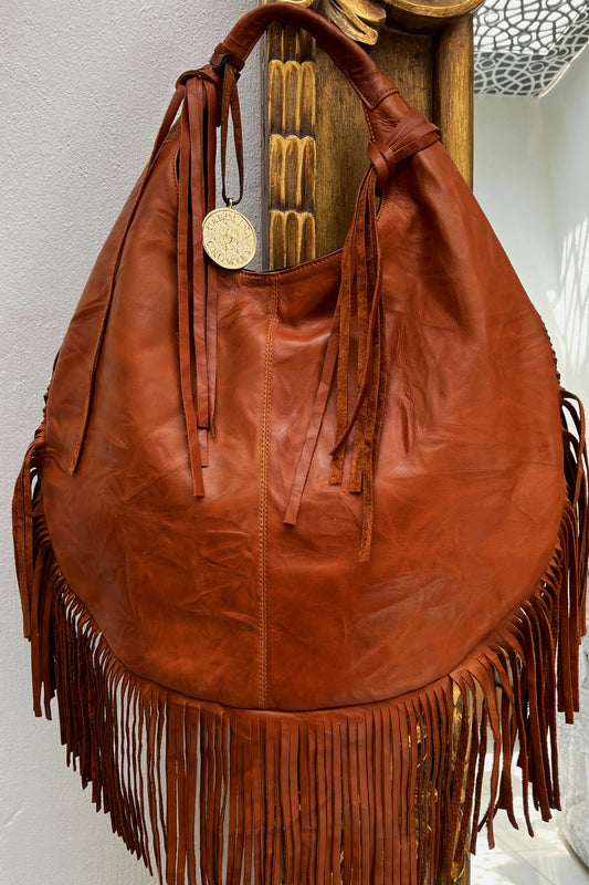 Hobo Bag Con Barbas - Ladrillo