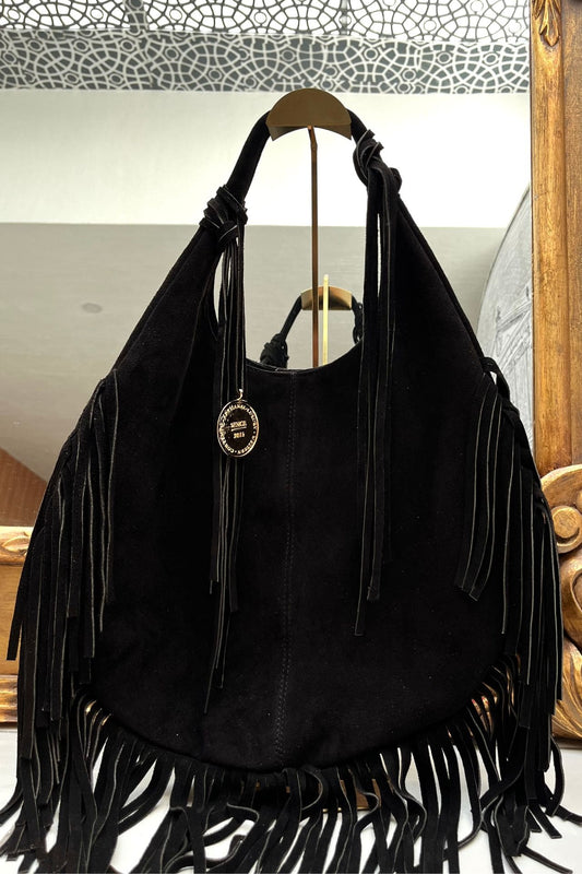 Hobo Bag Gamuza - Negro Barbas