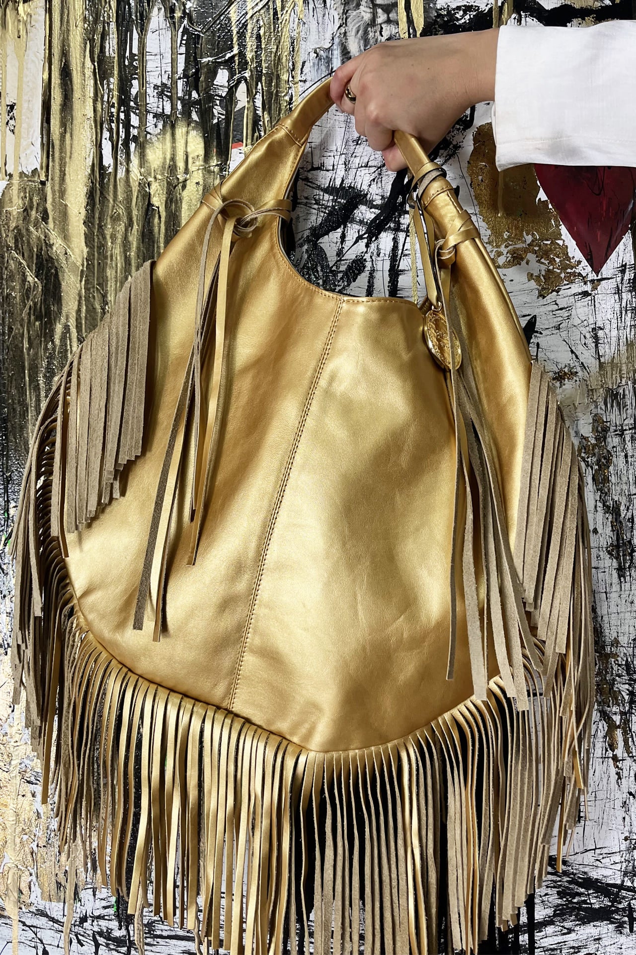 Hobo Bag Con Barbas - Oro