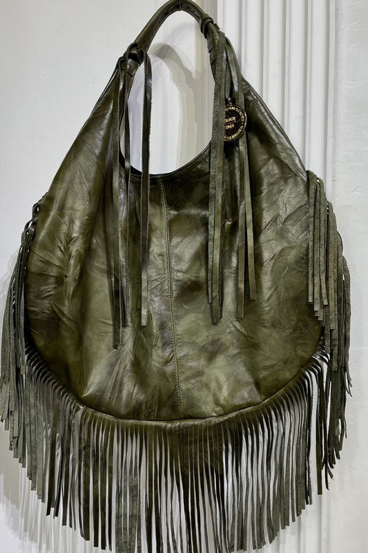 Hobo Bag Con Barbas . Verde Militar