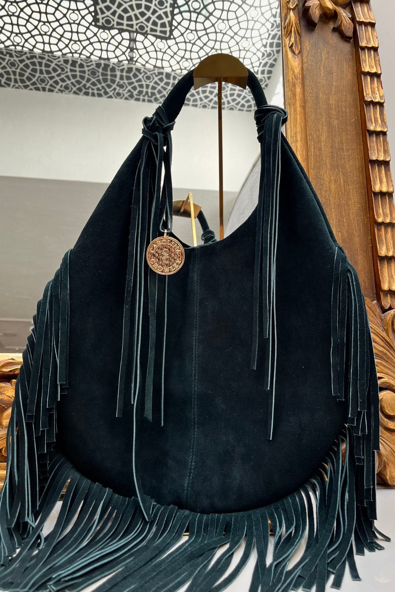 Hobo Bag Gamuza - Barbas Verde Esmeralda